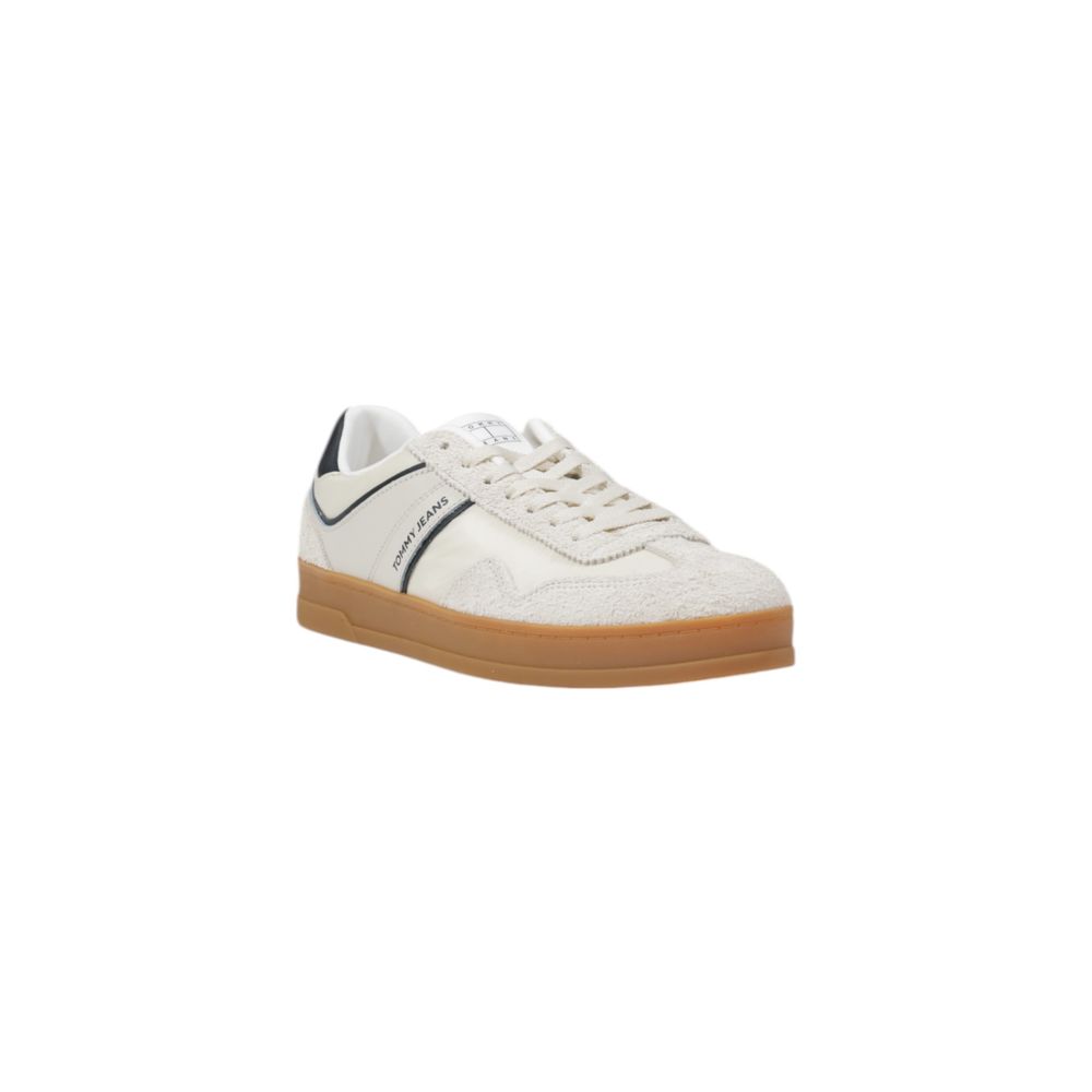 Tommy Hilfiger Jeans Cream Leather Low Top Sneakers - Eljoys Fashion 
