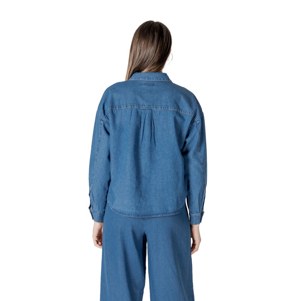 ICHI Blue Cotton Blouse ICHI