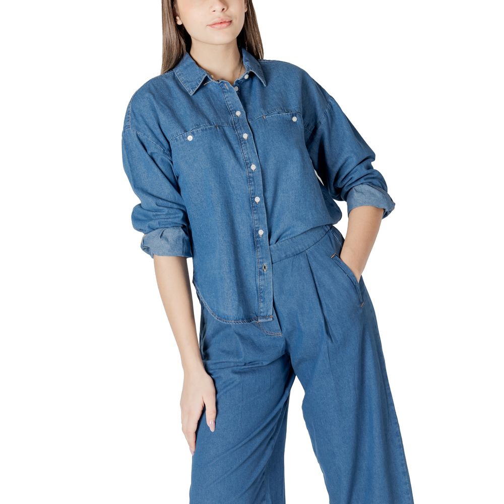 ICHI Blue Cotton Blouse ICHI