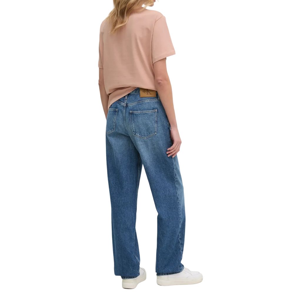 Blue cotton Calvin Klein Jeans mom jeans with classic high-waist fit and five-pocket styling.