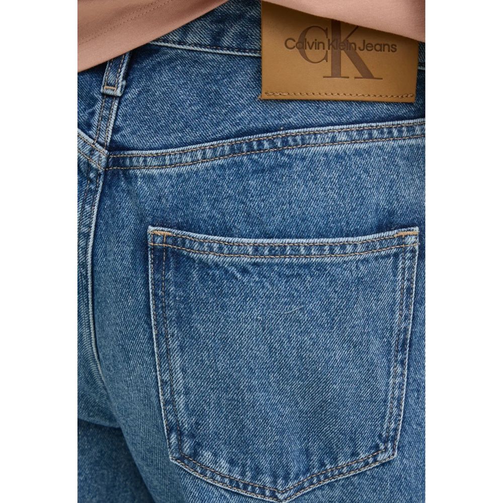 Calvin Klein Jeans blue cotton mom jeans with classic high-waisted fit and relaxed straight-leg style.