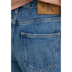 Calvin Klein Jeans blue cotton mom jeans with classic high-waisted fit and relaxed straight-leg style.
