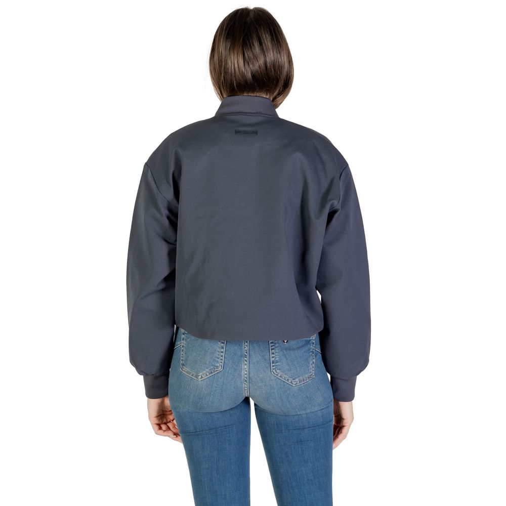 Calvin Klein Jeans gray recycled polyester bomber jacket with a sporty design and ribbed cuffs, front zipper, and logo details.