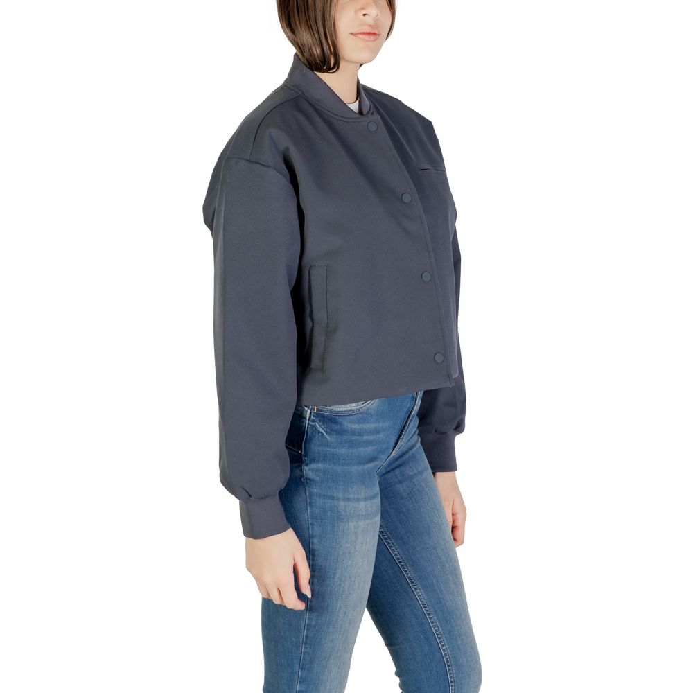 Gray Calvin Klein Jeans bomber jacket made from recycled polyester, featuring a sleek design and ribbed cuffs.