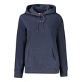 Blue cotton women's hoodie from Tommy Hilfiger with a relaxed fit and logo detail, shown on a model.