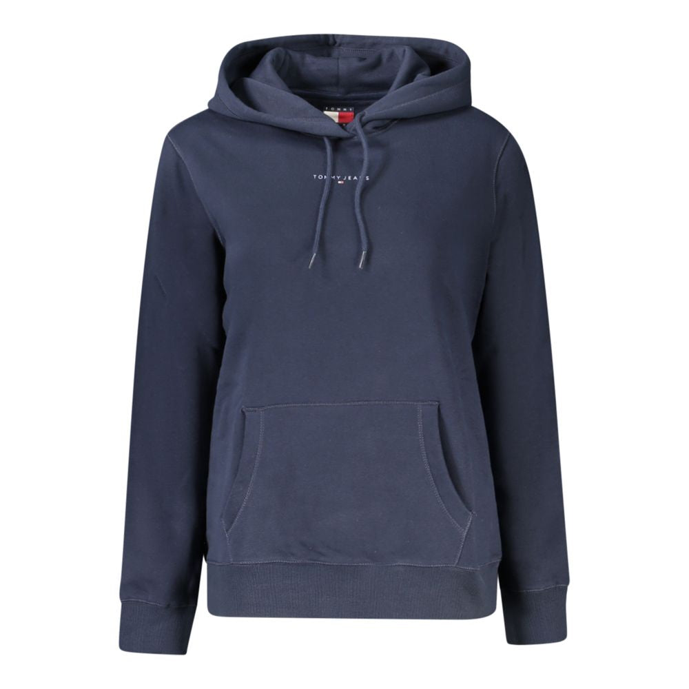 Blue cotton women's hoodie from Tommy Hilfiger with a relaxed fit and logo detail, shown on a model.