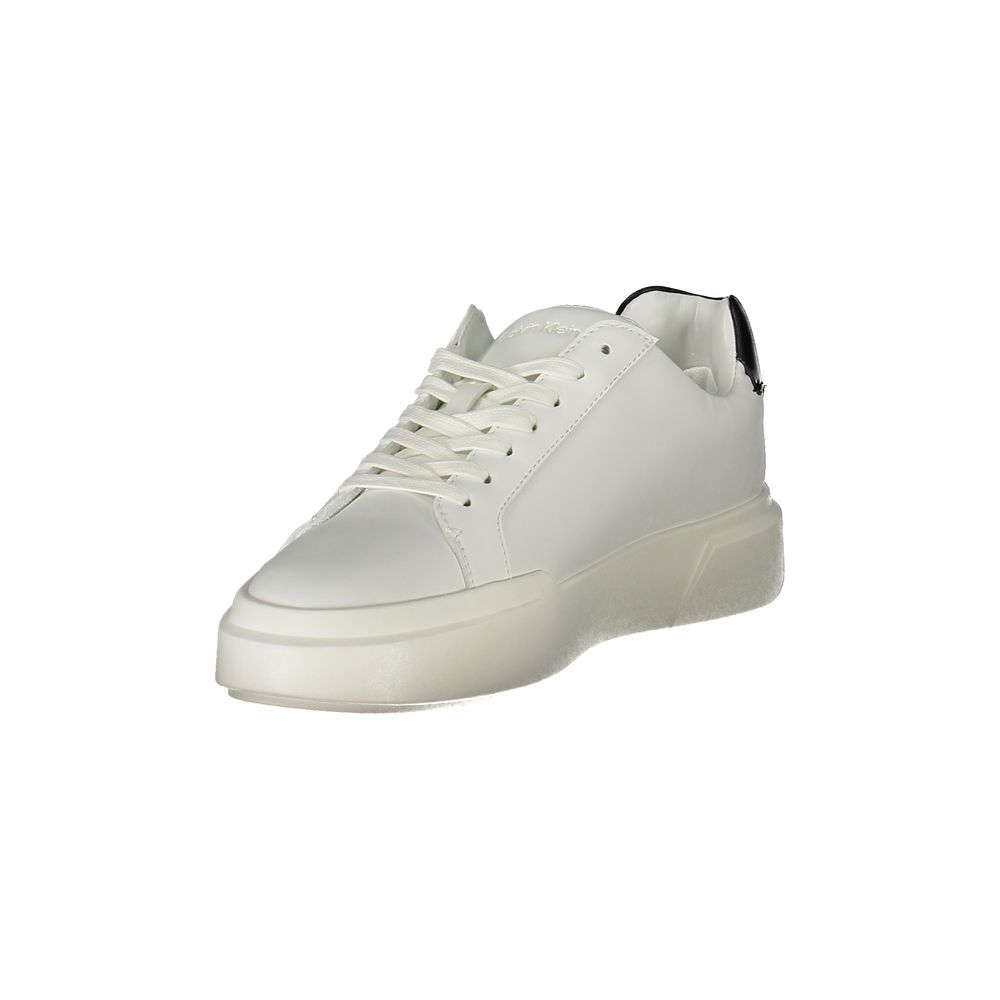 Calvin Klein Bianco polyurethane women's sneakers with white design and stylish laces, casual athletic footwear.