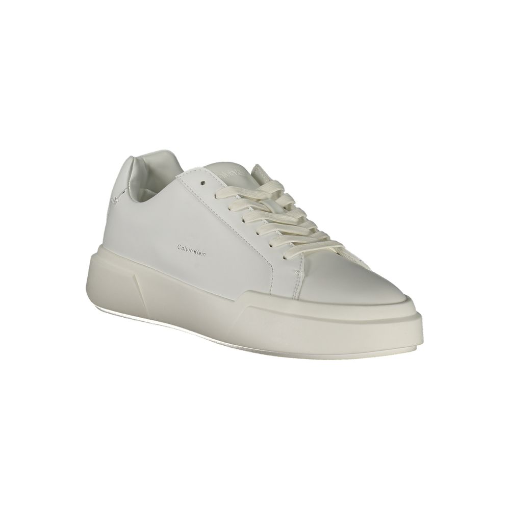 Calvin Klein Bianco women's polyurethane sneakers with white laces and sleek design, perfect for casual wear.