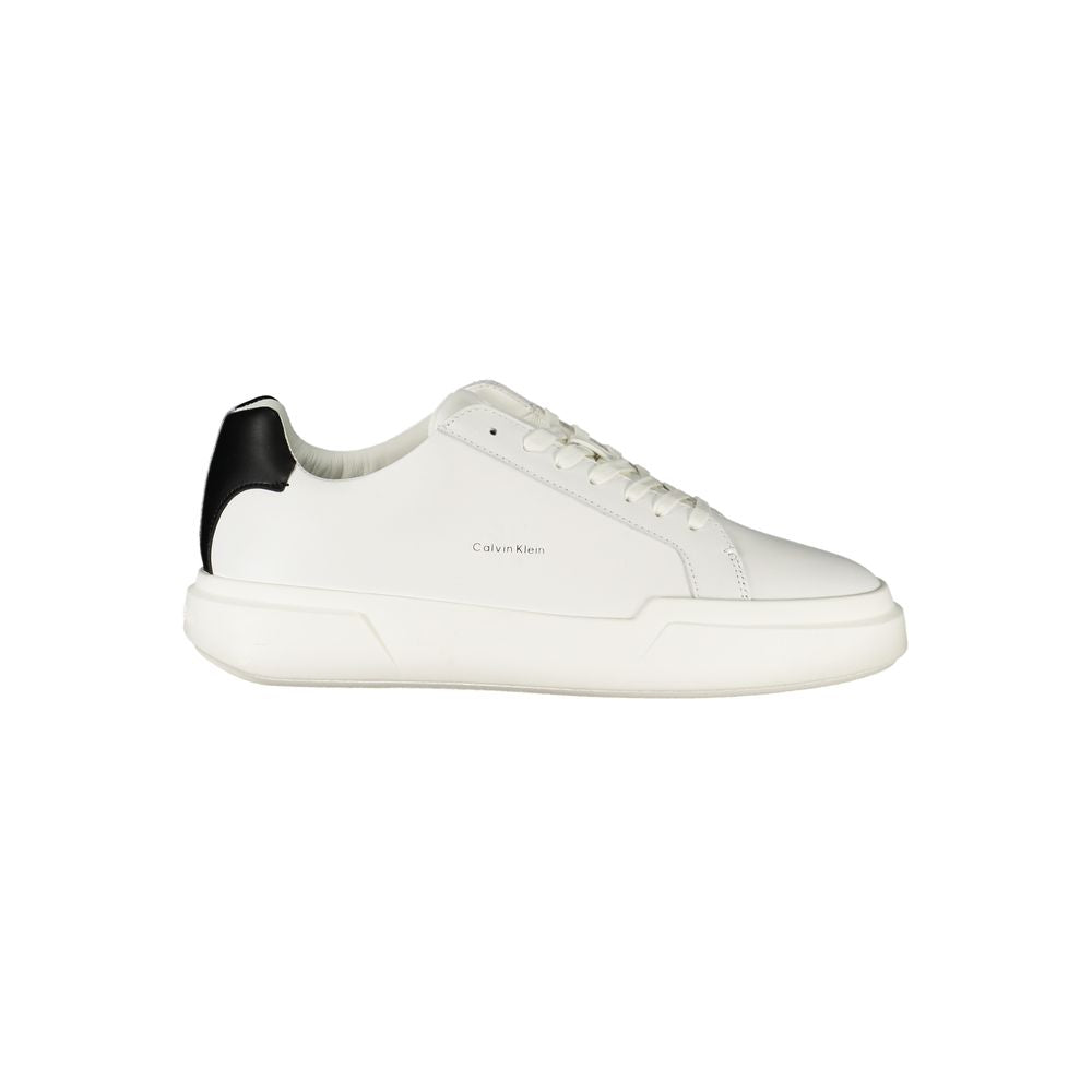 Calvin Klein Bianco leather men's sneakers with white soles and sleek design, perfect for casual and athletic wear.