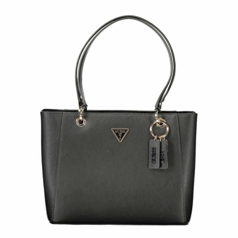 Guess Jeans black polyurethane women's handbag with sleek design and top handle, featuring a modern and stylish look for daily use.