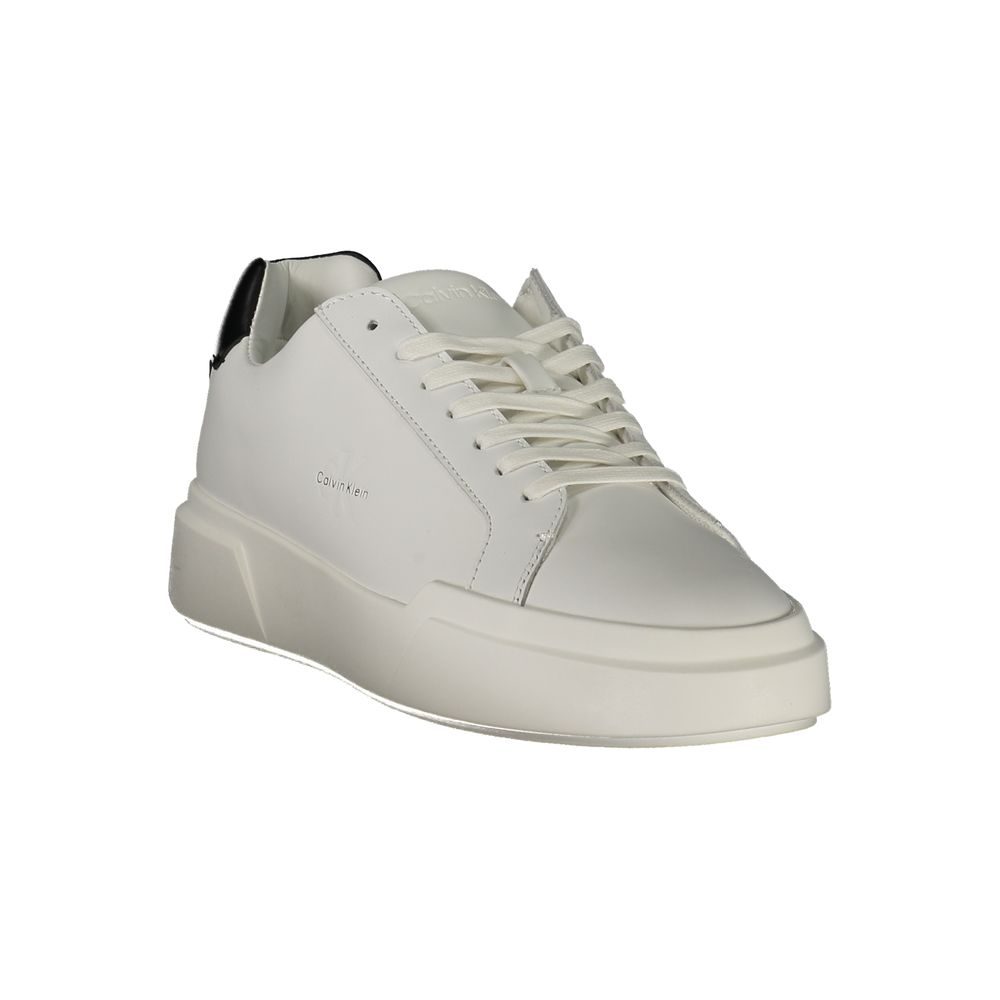 Calvin Klein Bianco leather men's sneaker with white laces and sleek design, showcasing a stylish casual footwear option.