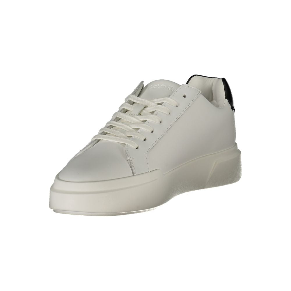 Calvin Klein Bianco leather men's sneaker with white design and sleek style, showcasing smooth leather upper and casual athletic look.