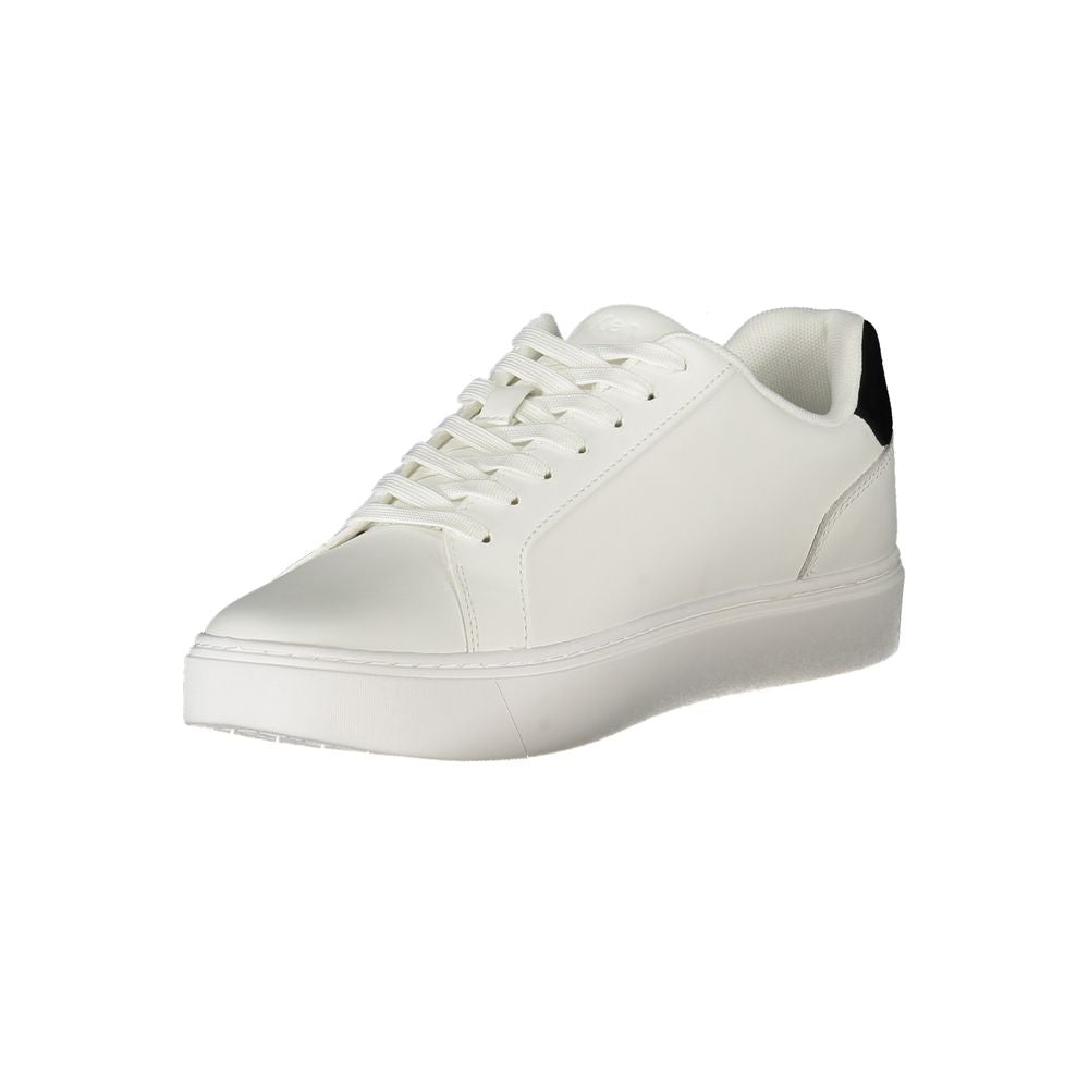 Calvin Klein Bianco polyurethane men's sneakers with white laces and sleek design, perfect for casual wear.