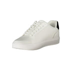 Calvin Klein Bianco polyurethane men's sneakers with white laces and sleek design, perfect for casual wear.
