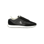 Calvin Klein black polyester men's sneaker with white sole and minimalist design, featuring laces and branding details.
