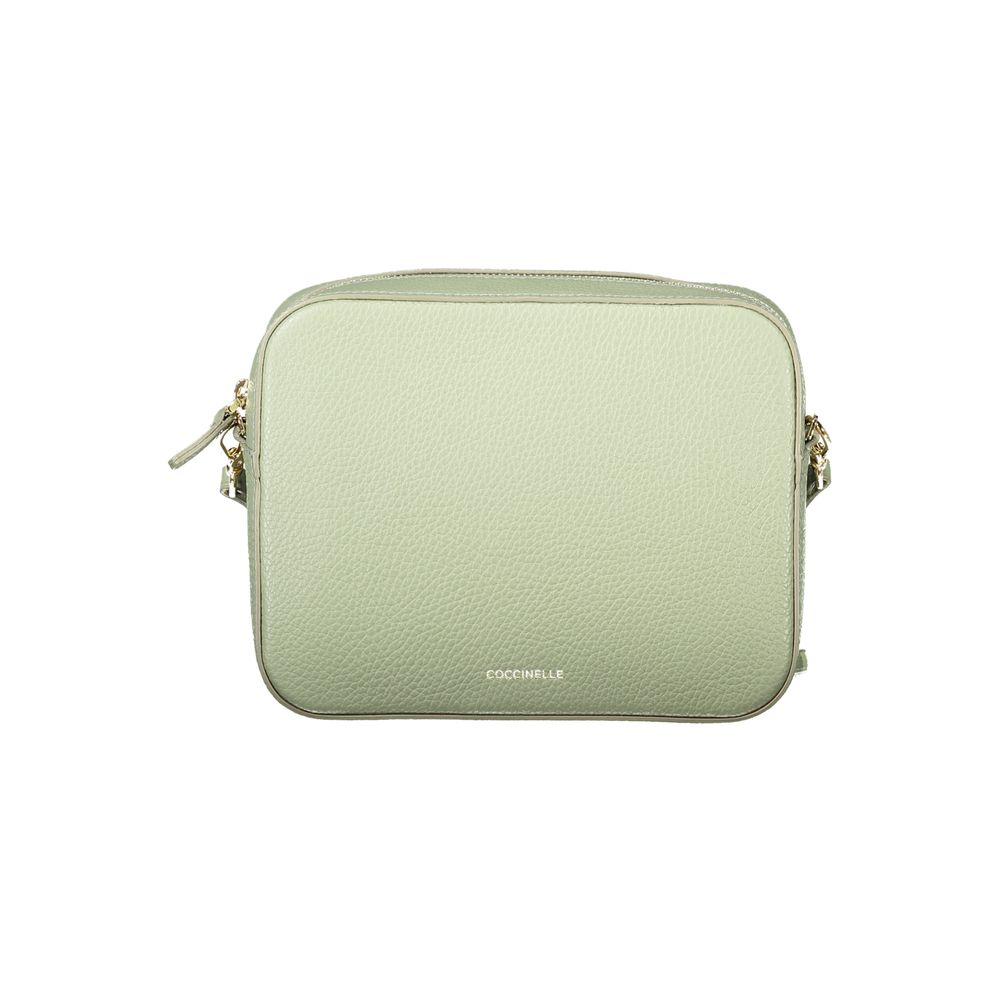 Coccinelle Verde leather women's handbag with structured design and top handles, showcasing elegant craftsmanship and smooth finish.