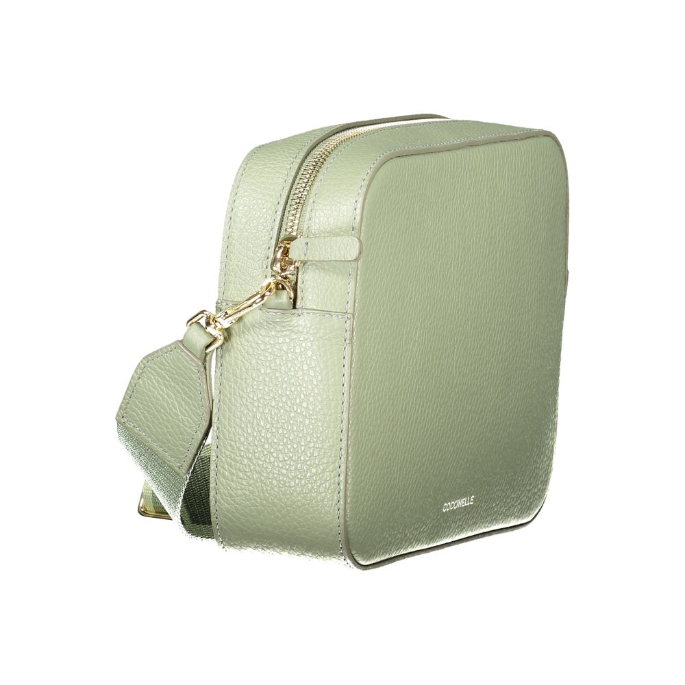 Coccinelle Verde leather women's handbag with top handles and gold-tone hardware, showcasing a sleek and stylish design.