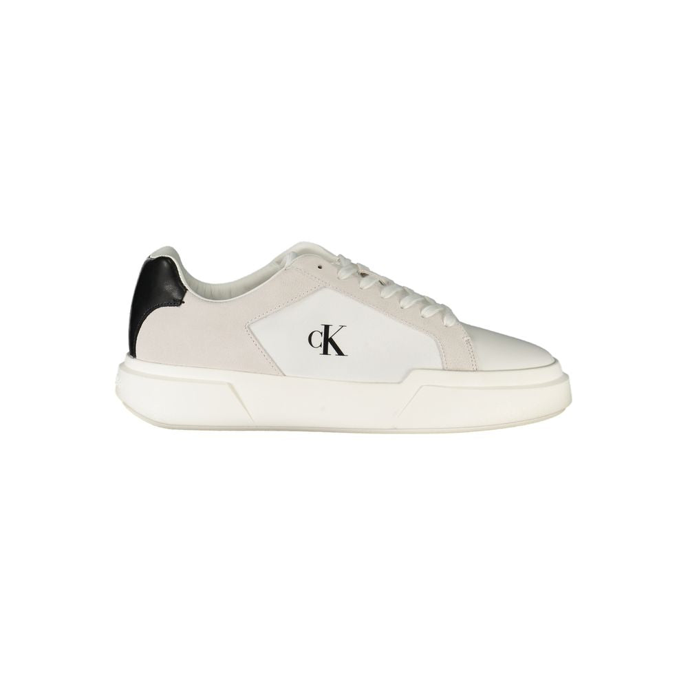 Calvin Klein Bianco leather men's sneaker with white design, featuring laces and a sleek, casual style.