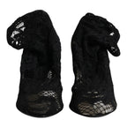 Dolce & Gabbana Black Lace Stretch Heels Mid Calf Boots Shoes