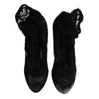 Dolce & Gabbana Black Lace Stretch Heels Mid Calf Boots Shoes