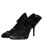 Dolce & Gabbana Black Lace Stretch Heels Mid Calf Boots Shoes
