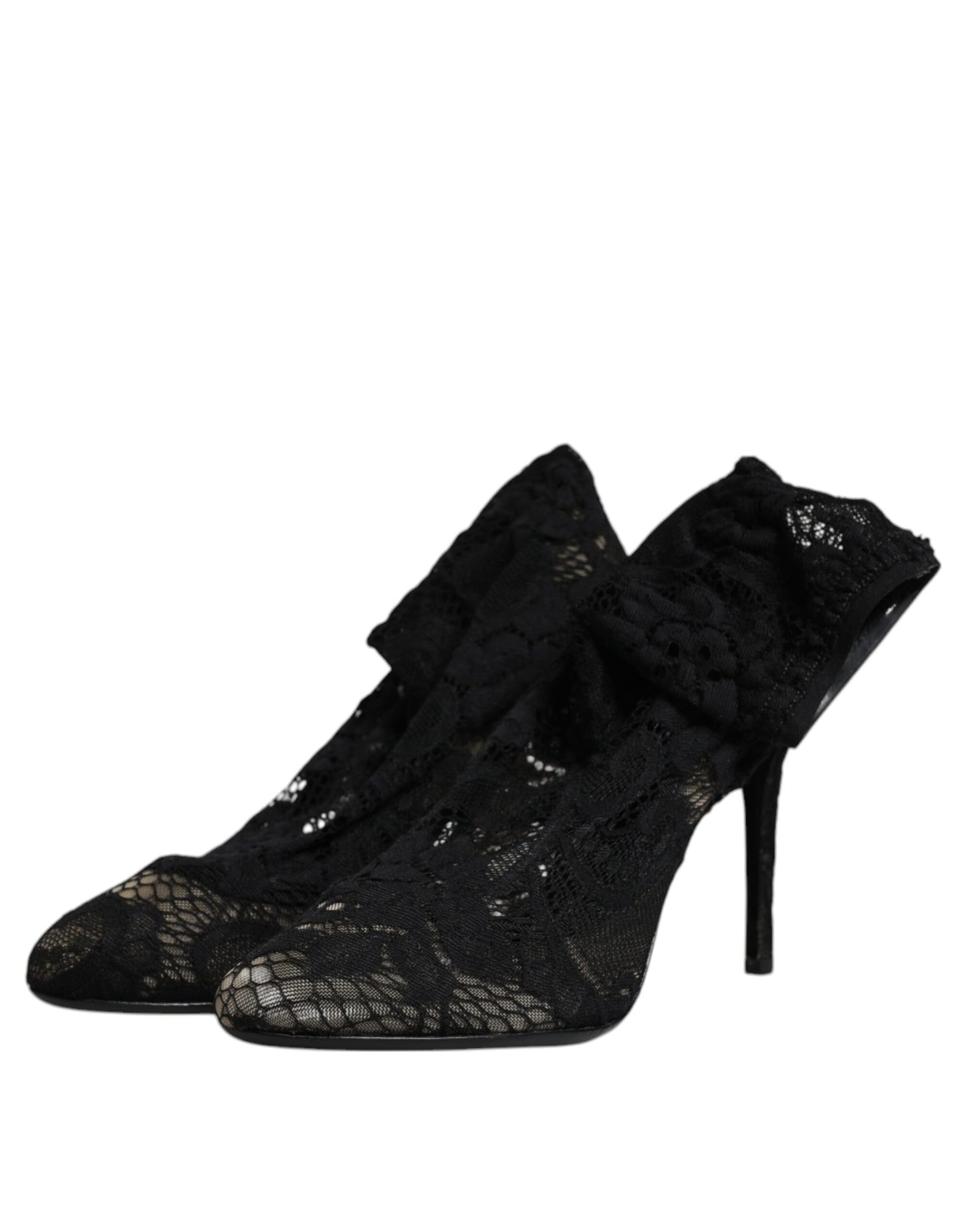 Dolce & Gabbana Black Lace Stretch Heels Mid Calf Boots Shoes Dolce & Gabbana