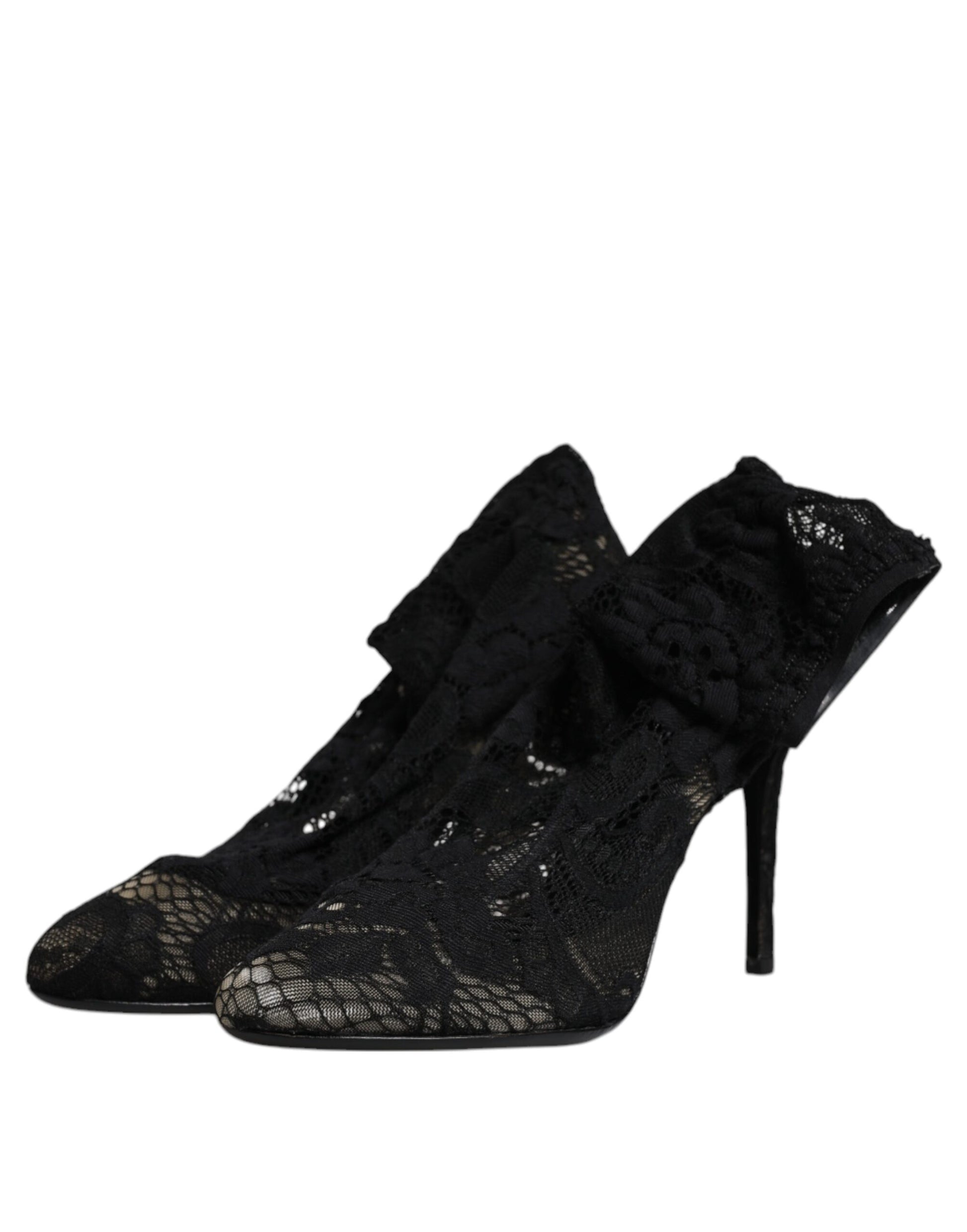 Dolce & Gabbana Black Lace Stretch Heels Mid Calf Boots Shoes Dolce & Gabbana