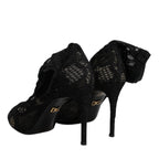 Dolce & Gabbana Black Lace Stretch Heels Mid Calf Boots Shoes