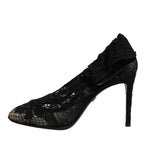 Dolce & Gabbana Black Lace Stretch Heels Mid Calf Boots Shoes