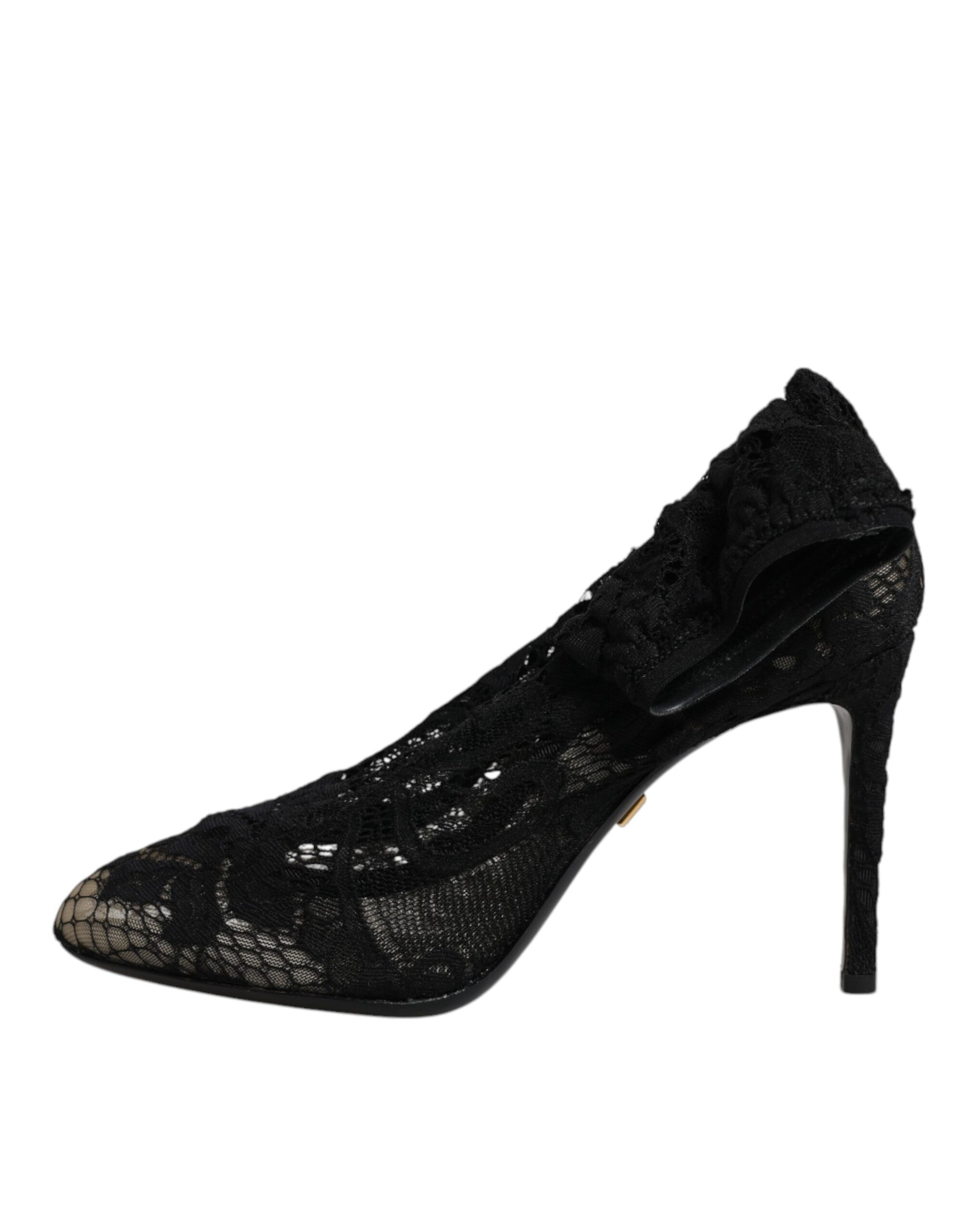 Dolce & Gabbana Black Lace Stretch Heels Mid Calf Boots Shoes Dolce & Gabbana