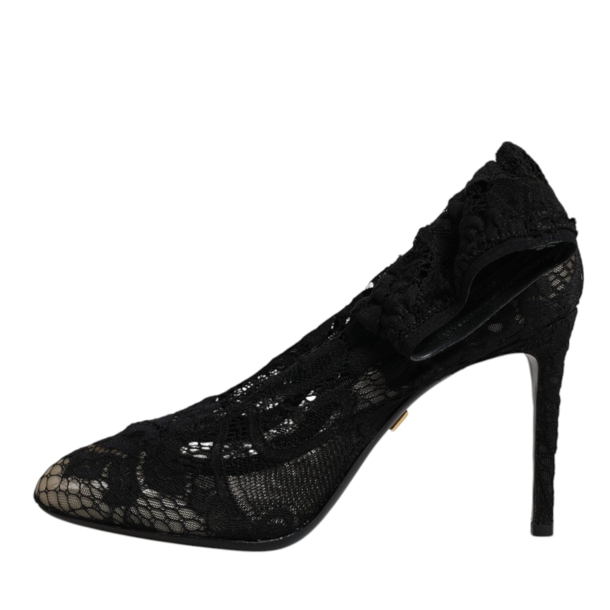Dolce & Gabbana Black Lace Stretch Heels Mid Calf Boots Shoes