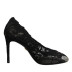 Dolce & Gabbana Black Lace Stretch Heels Mid Calf Boots Shoes