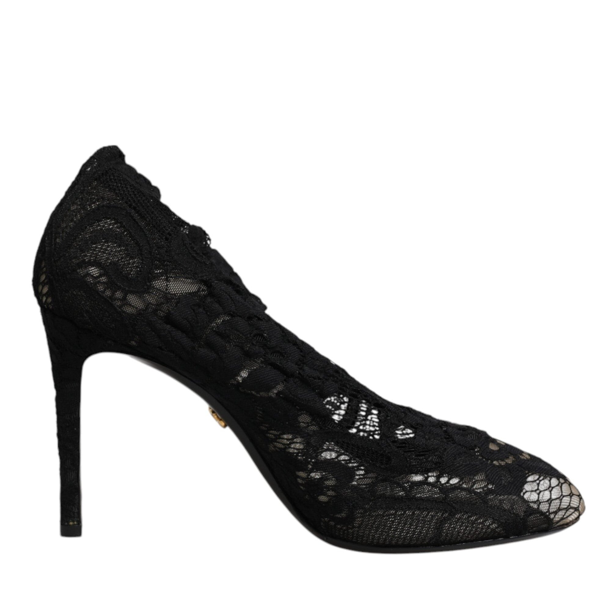 Dolce & Gabbana Black Lace Stretch Heels Mid Calf Boots Shoes