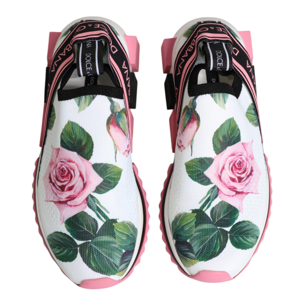 Dolce & Gabbana White Rose Print Sorrento Sneakers Shoes