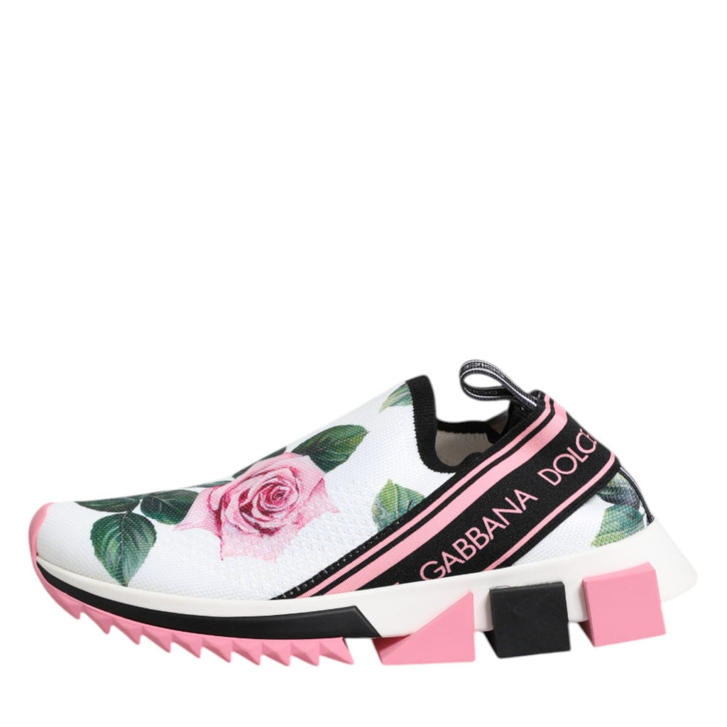 Dolce & Gabbana White Rose Print Sorrento Sneakers Shoes
