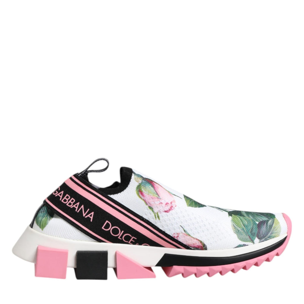 Dolce & Gabbana White Rose Print Sorrento Sneakers Shoes