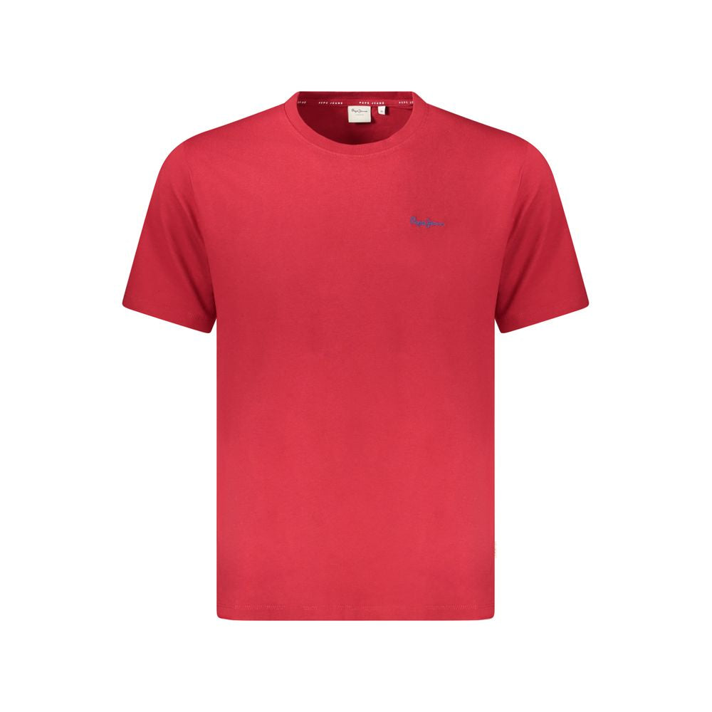 Red cotton men's T-shirt by Pepe Jeans, featuring a classic fit and short sleeves, displayed on a plain background.