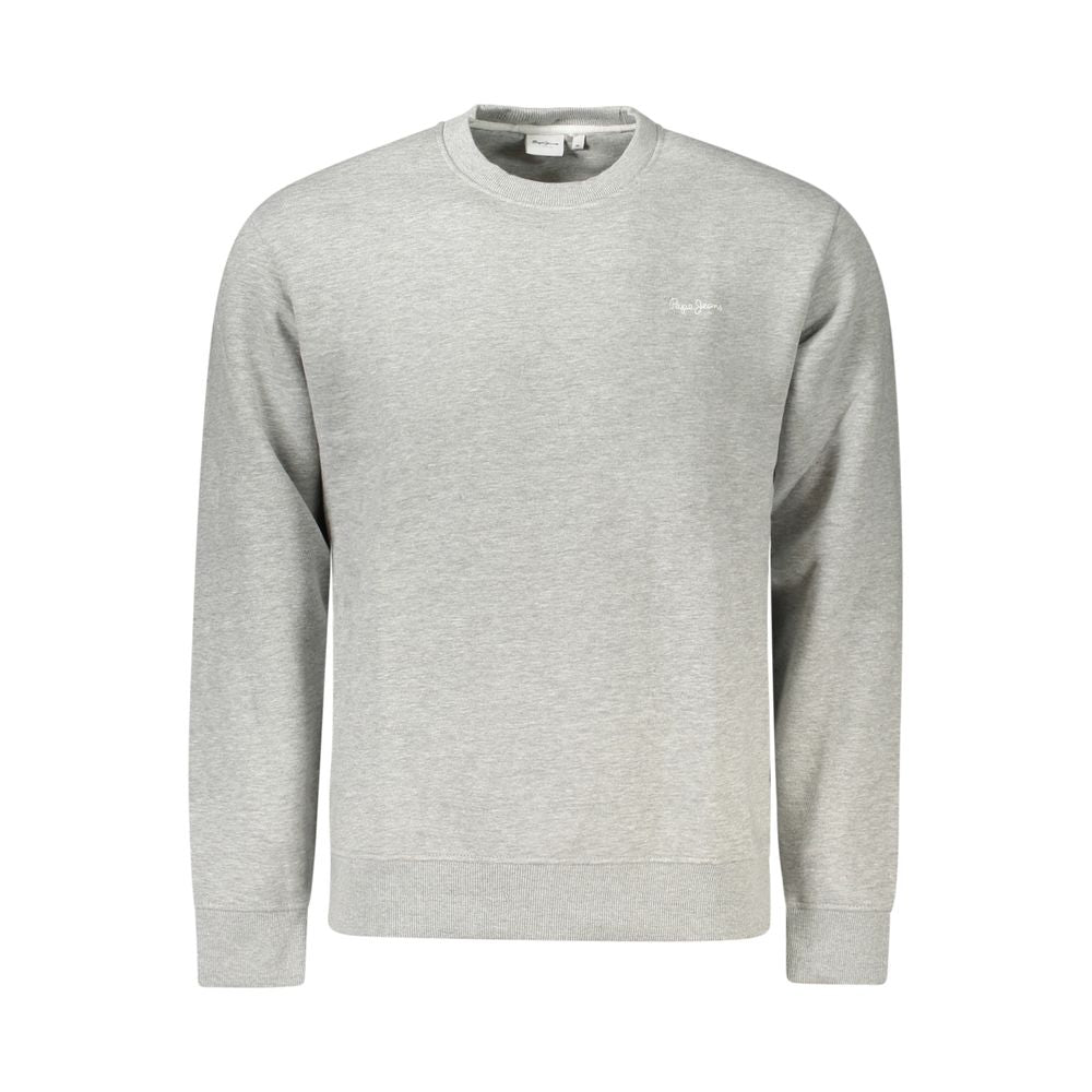 Gray cotton men's sweatshirt by Pepe Jeans with a classic crew neck and relaxed fit, shown on a model.