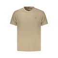 Brown cotton men's T-shirt by Napapijri featuring a classic fit and crew neckline, shown on a plain background.