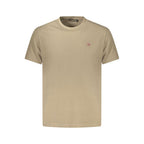 Brown cotton men's T-shirt by Napapijri featuring a classic fit and crew neckline, shown on a plain background.