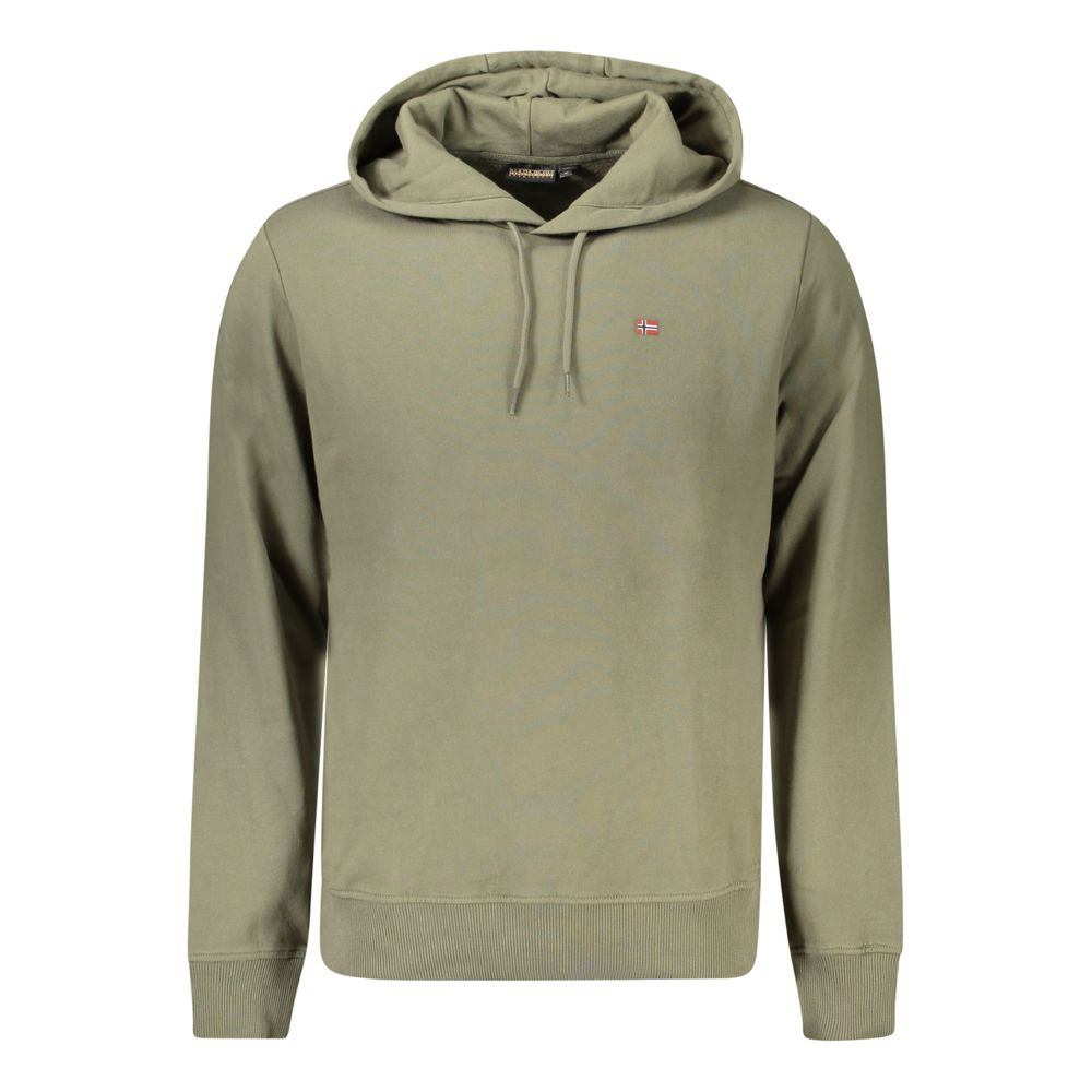 Napapijri Verde cotton men's sweatshirt displayed on a hanger, featuring a relaxed fit and casual style.