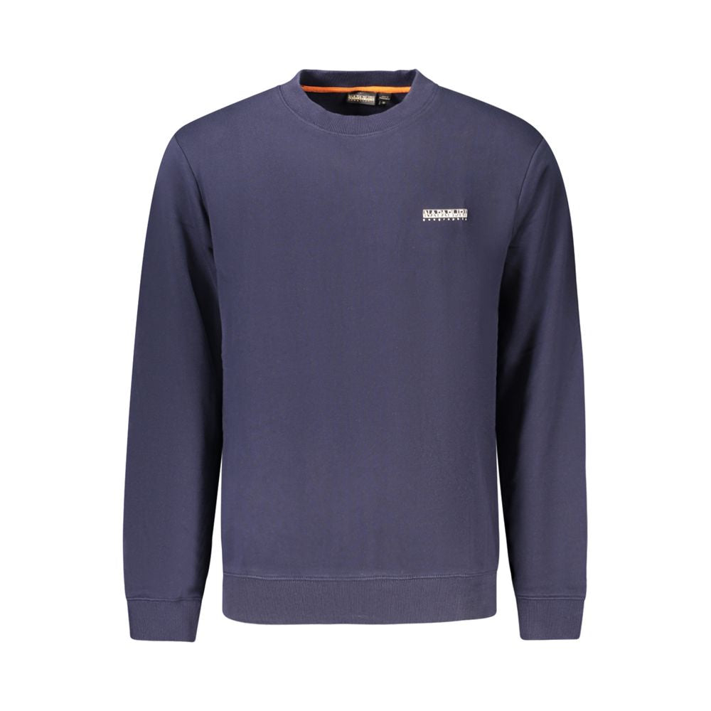Napapijri blue cotton men's sweatshirt with a relaxed fit and crew neckline, displayed on a plain background.