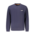 Napapijri blue cotton men's sweatshirt with a relaxed fit and crew neckline, displayed on a plain background.