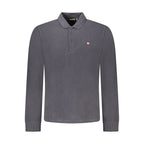 Napapijri Nero cotton men's polo shirt displayed on a hanger, featuring a classic collar and short sleeves in black.