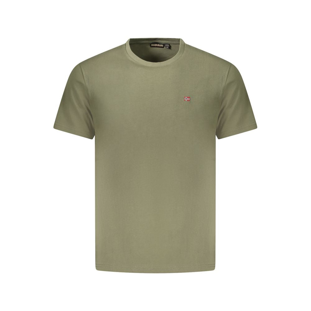 Men's Napapijri Verde cotton T-shirt with short sleeves and crew neck, featuring a simple, stylish design.
