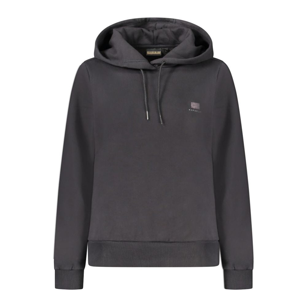 Black cotton women's hoodie by Napapijri featuring a relaxed fit and casual style, shown on a model.