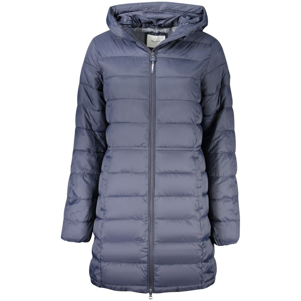 Pepe Jeans women's blue polyamide jacket featuring a stylish design, lightweight fabric, and front zipper closure.