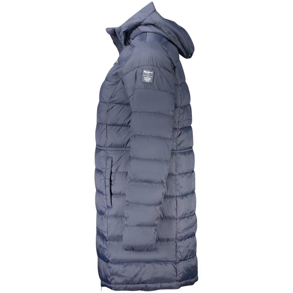 Pepe Jeans women's blue poliammide jacket with front zipper and collar, stylish outdoor outerwear for women.