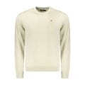 Beige cotton men's sweater by Napapijri, featuring a classic crew neck and comfortable fit, displayed on a plain background.