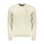 Beige cotton men's sweater by Napapijri, featuring a classic crew neck and comfortable fit, displayed on a plain background.